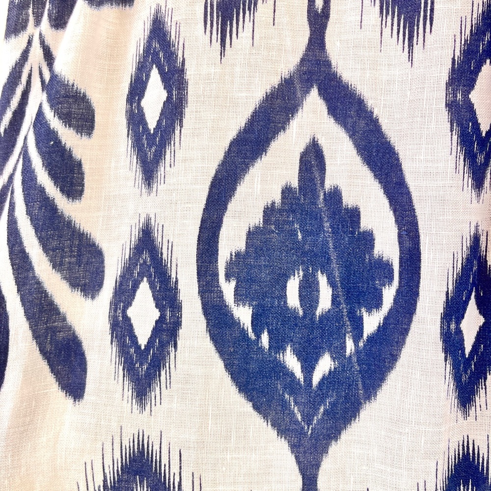 Luisa Perla 100% Linen Dress Sleeveless Blue White Ikat Print Resort Chic Sz S - Picture 10 of 12